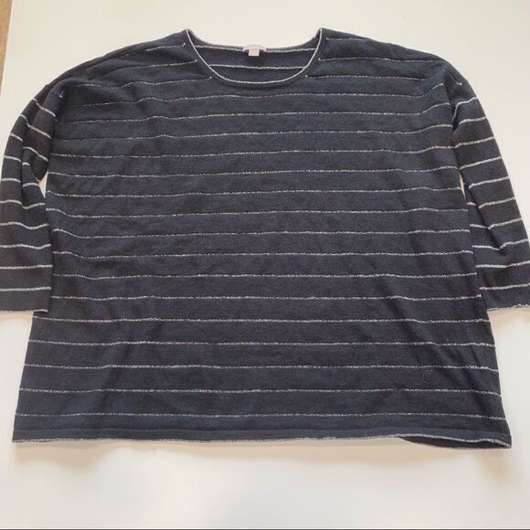 J.Jill angora‎ wool Sweater small pullover metallic black silver striped - Picture 2 of 6